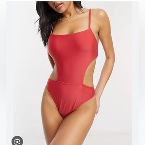 Brave Soul London Red One Piece Cut Out Swimsuit size Large